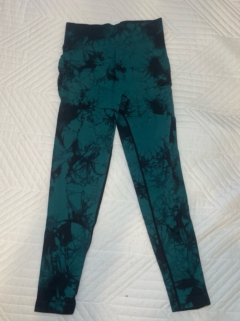 SHEIN Teal and Black Tie-Dye High-Waist Leggings